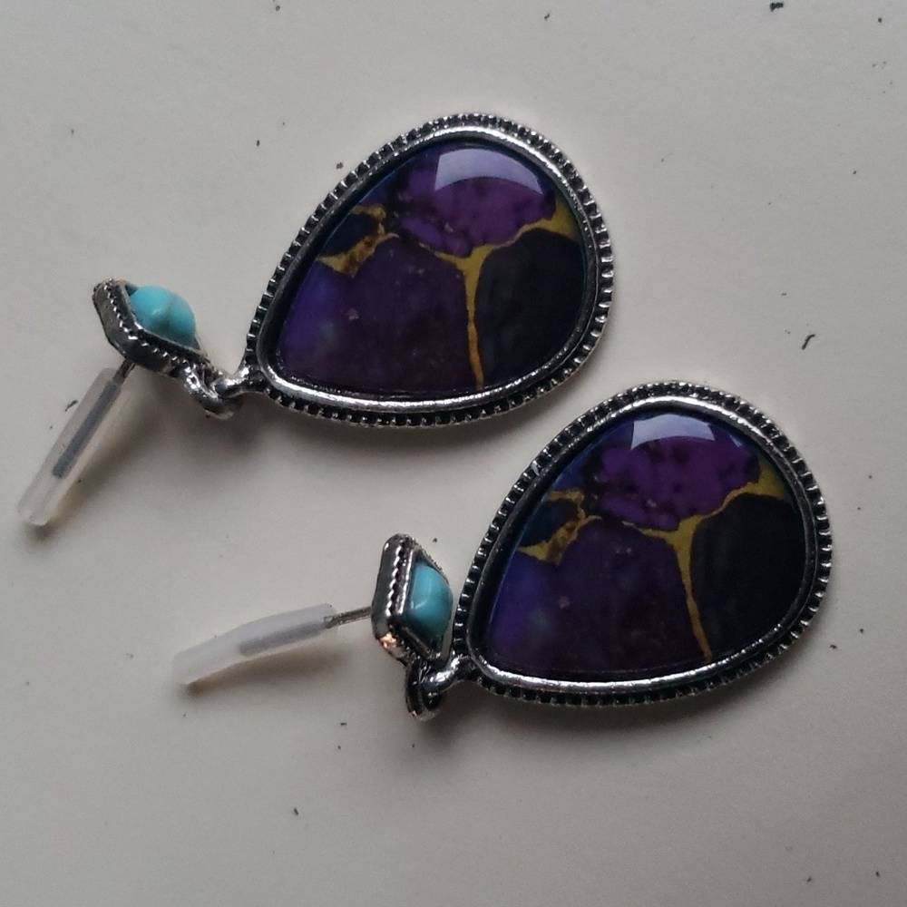 Bohemian Purple Alloy Water Drop Earrings. New